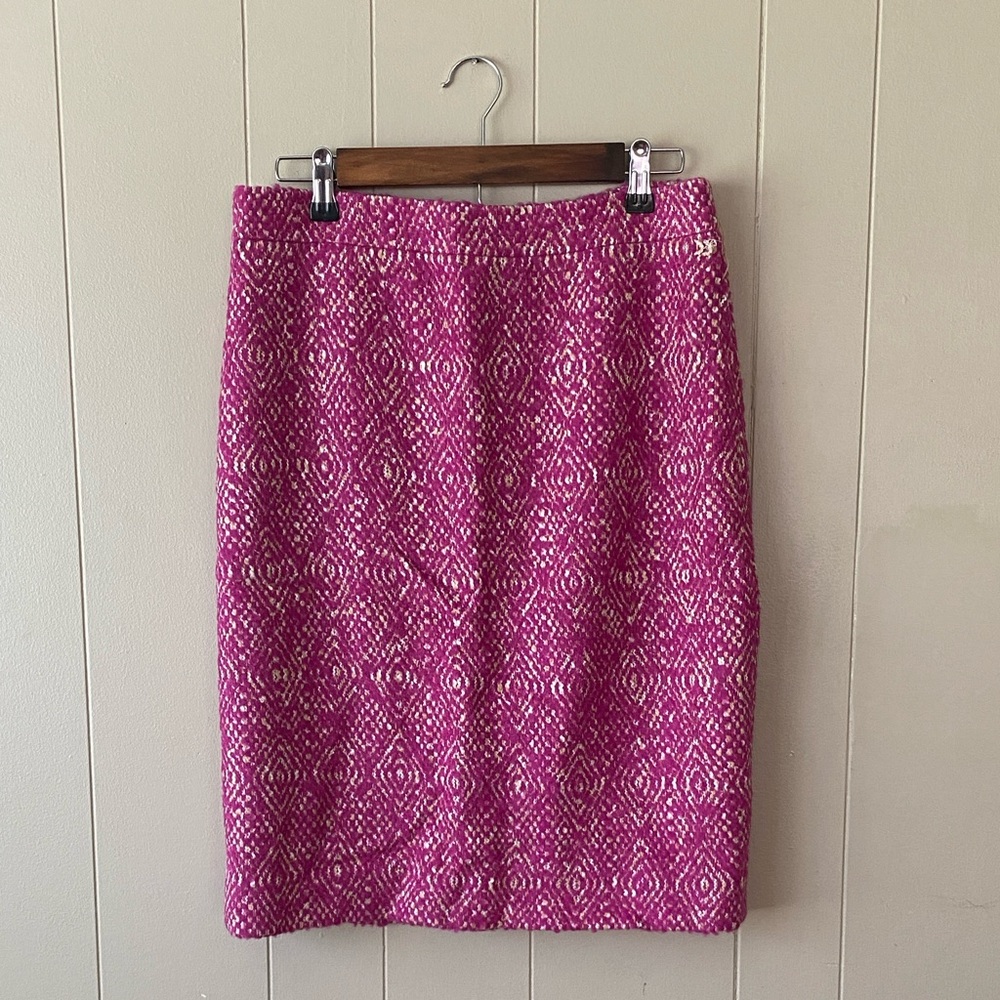 J. Crew No. 2 Pencil Skirt Pink Patterned Wool Blend Size 6